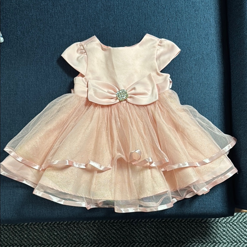 Rare Editions Baby Girls Satin Cap-Sleeve Mesh Formal Dress pink